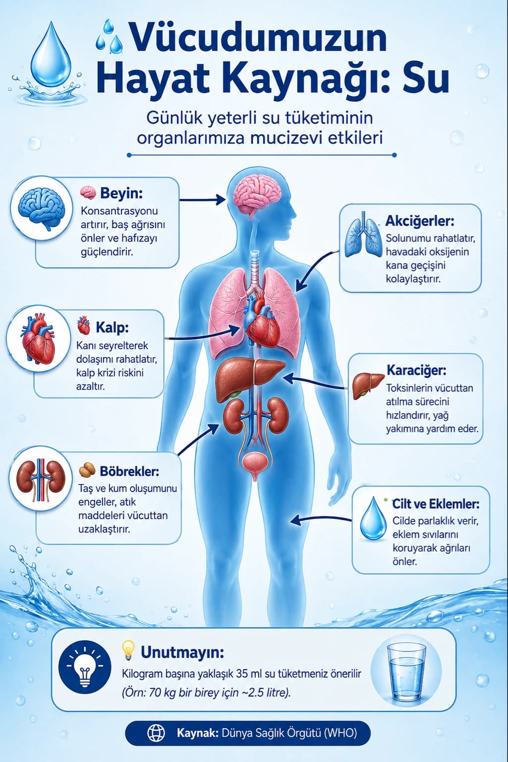 GÜNLÜK SU TÜKETİMİ VE ORGANLARIMIZA ETKİSİ