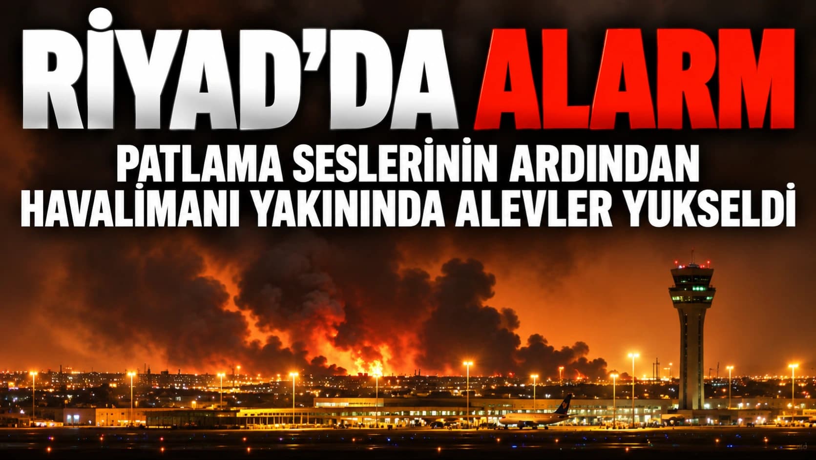 Riyad'da alarm: Patlama seslerinin ardından havalimanı yakınında alevler yükseldi