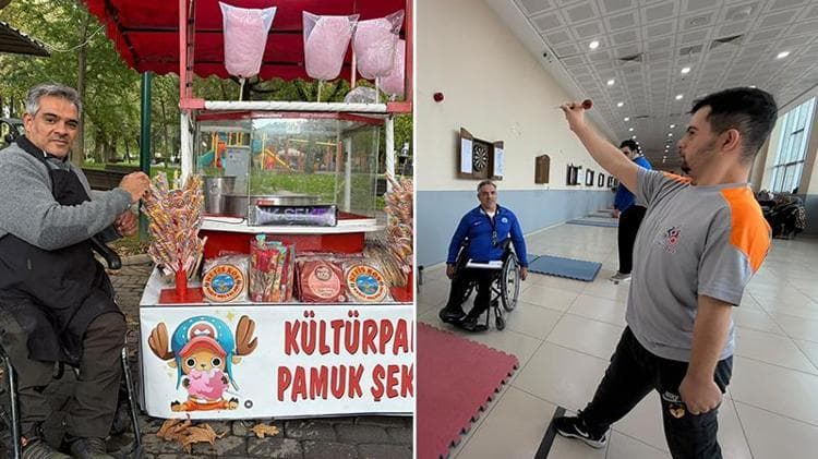 Eski engelli milli atlet, gündüz sporcu yetiştirip, akşam pamuk şeker satıyor