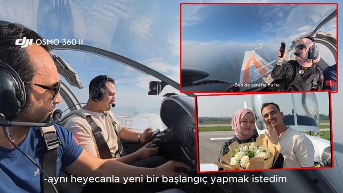 Tek motorlu iki uçakla 4 bin 500 feet’te evlilik teklifi